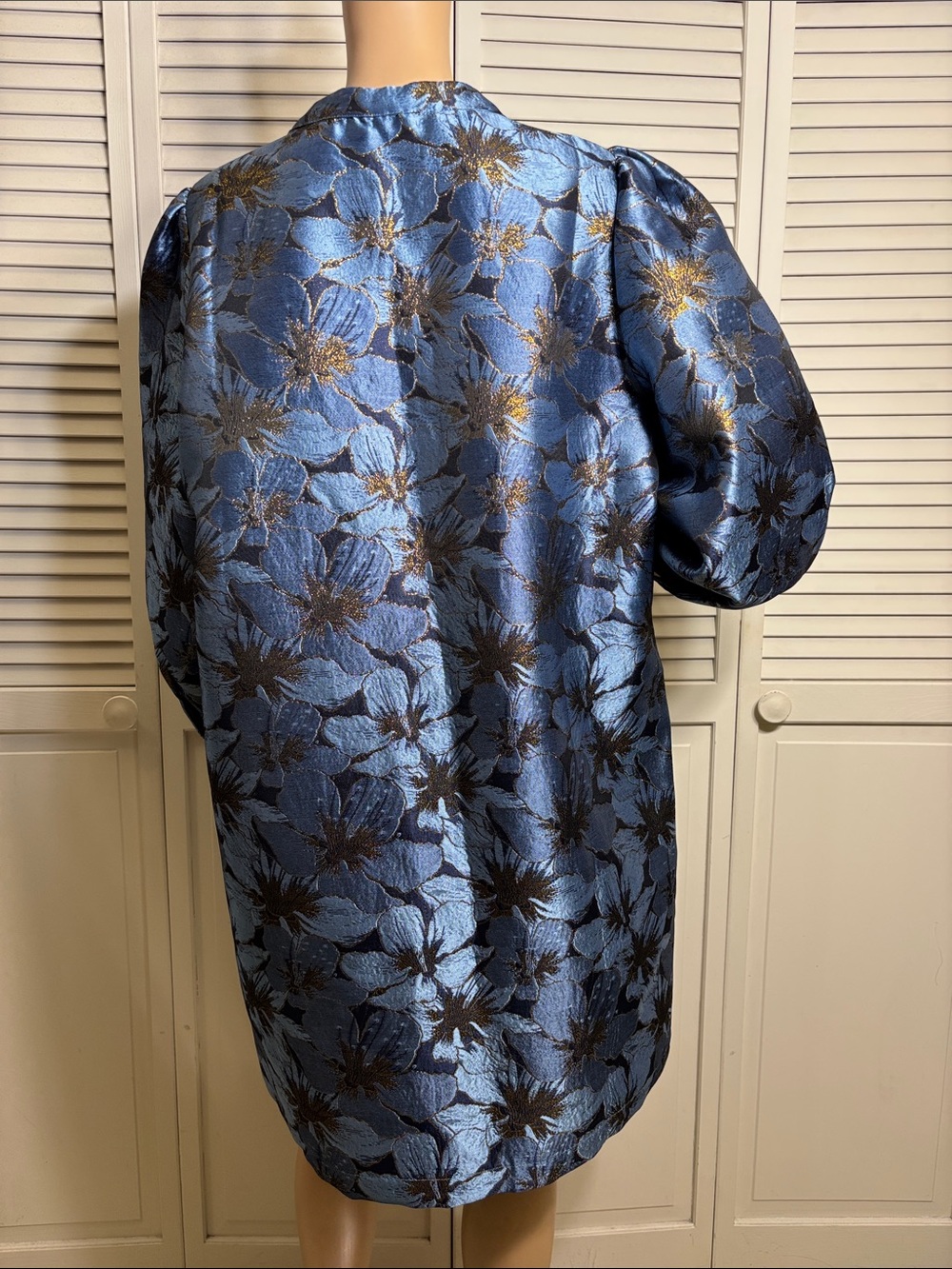 Pomander Place Blue Jacquard Samantha Dress Floral Balloon Sleeves XXL - Picture 11 of 16